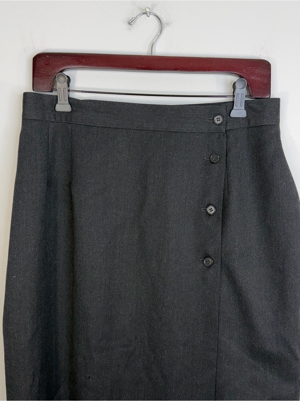 Vintage 90s minimalist pure wool charcoal grey midi maxi pencil wrap skirt 13 - Picture 5 of 13